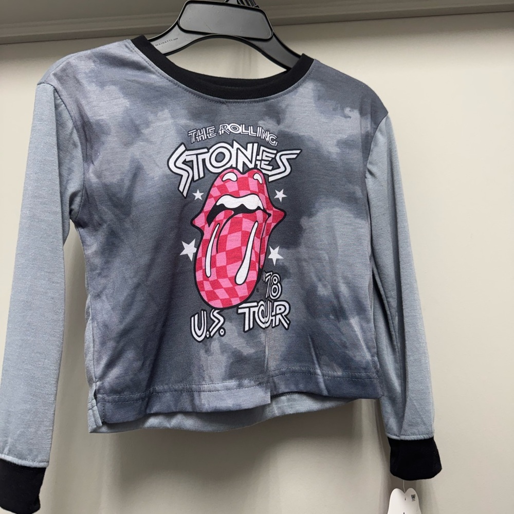 The Rolling Stones Gray Tie-Dye Kids Long-Sleeve Tee with Pink Checker Tongue